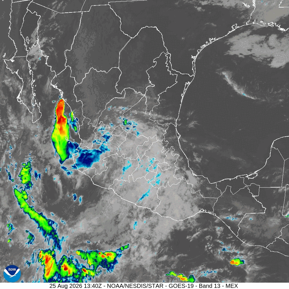 GOES-19 Infrarrojo Banda 13 Mexico - visión nocturna de tormentas