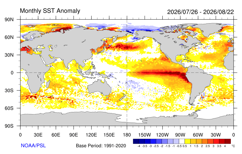 Anomalía de temperatura superficial del mar